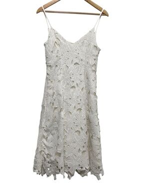 Vera Wang White 3D Lace Midi Dress Fit & Flare Size 6